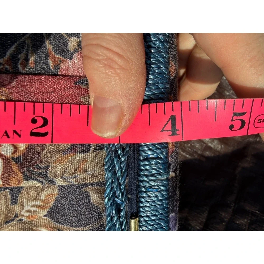 Vintage Sewing Basket Fabric Floral Pattern Storage Box Blue Roped‎ Top Handle